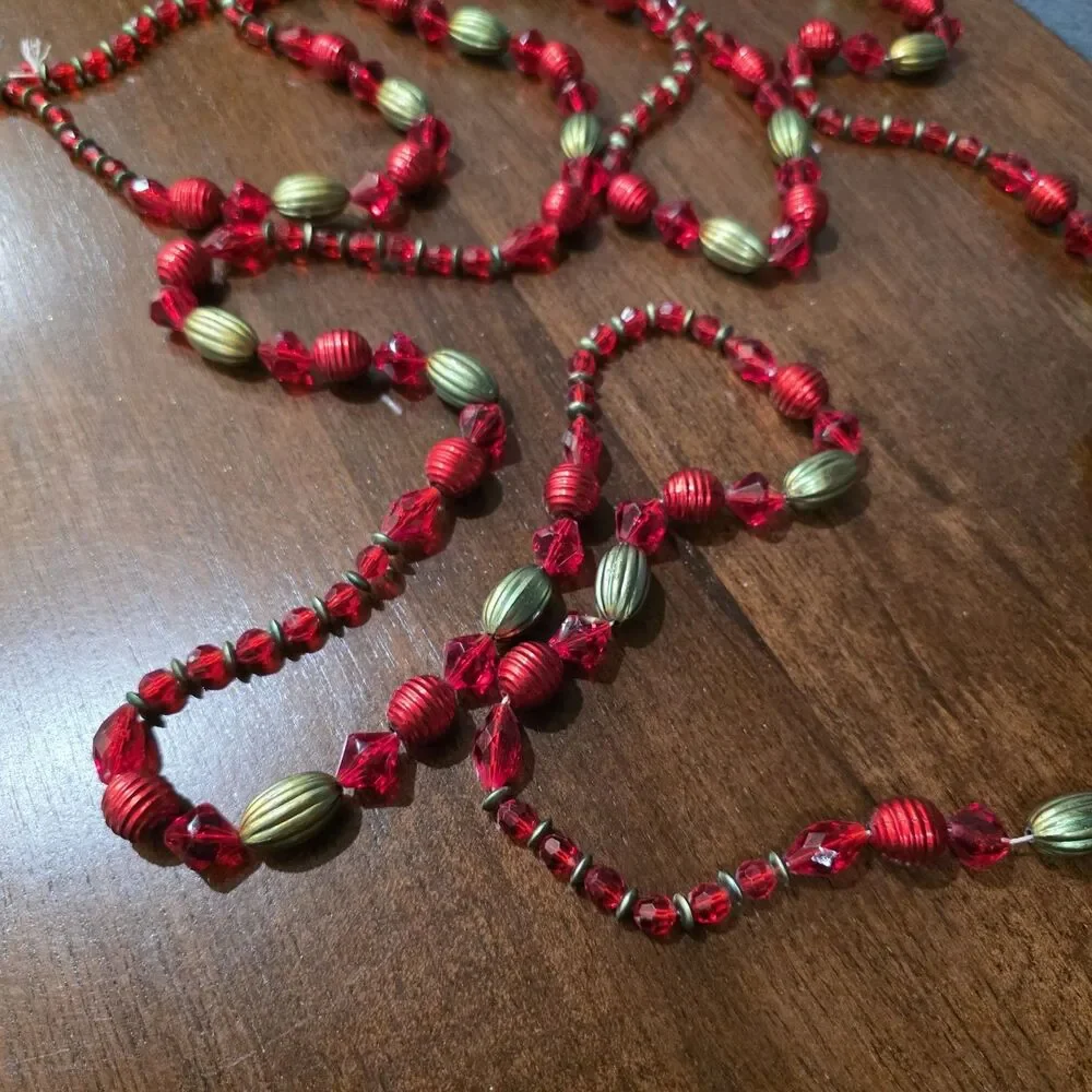 8 Vintage Red Green Plastic Bead Christmas Garland FACET Unbreakable 72 Ft.